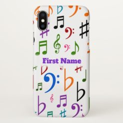 Many Colorful Music Notes and Symbols; Custom Name iPhone X Case