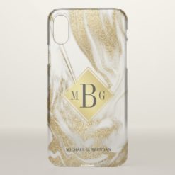 Masculine Monogram Gold Marble Overlay iPhone X Case