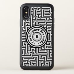 Maze | Black & White Monogrammed Name & Initial Speck iPhone X Case