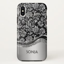 Metallic Silver-Gray Floral Damasks iPhone X Case
