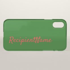 Minimalist Dark Green Background and Red Name iPhone X Case