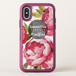 Modern Cute Pink Floral Name #Selfies OtterBox Symmetry iPhone X Case
