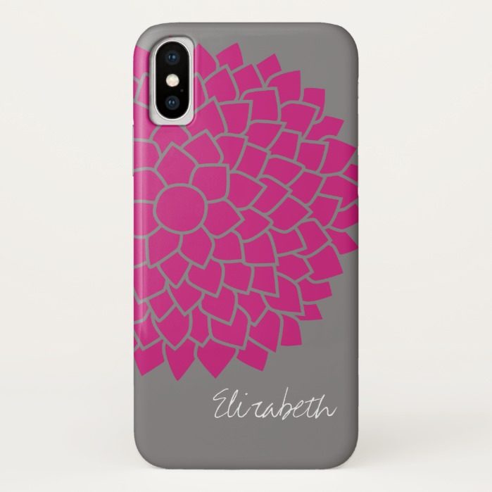 Modern Floral pattern - gray and pink iPhone X Case