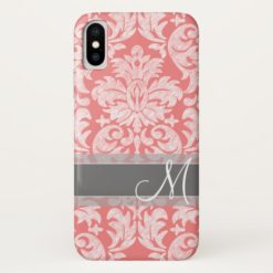 Modern Lace Damask Pattern - Coral and Gray iPhone X Case