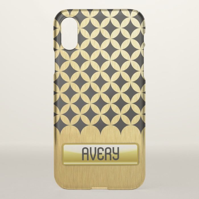 Modern New Geometric Black Gold Personalized Name iPhone X Case