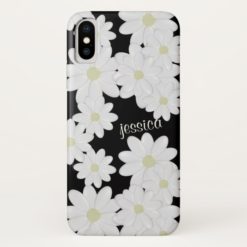 Modern White Daisy Black iPhone X Case