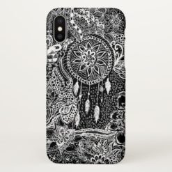 Modern black white dreamcatcher floral pattern iPhone x Case
