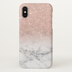 Modern faux rose pink glitter ombre white marble iPhone x Case