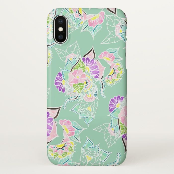 Modern pastel watercolor floral mint green pattern iPhone x Case