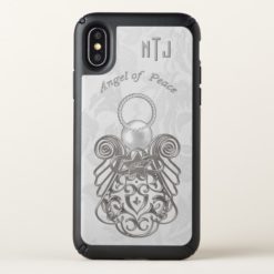 Monogram Christmas Angel of Peace Silver Filigree Speck iPhone X Case