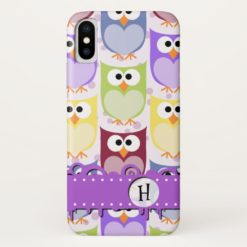 Monogram - Colorful Owls - Green Blue Purple iPhone X Case