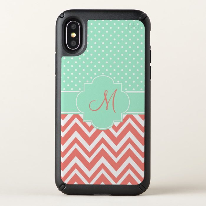 Monogram Coral Chevron with Mint Polka Dot Pattern Speck iPhone X Case