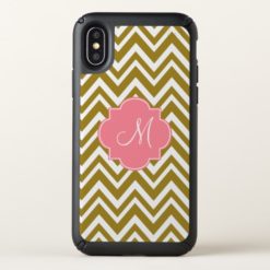 Monogram Gold and White Chevron Pattern with Pink Speck iPhone X Case