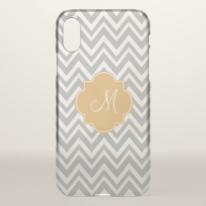 Monogram Gray and White Chevron Pattern with Gold iPhone X Case