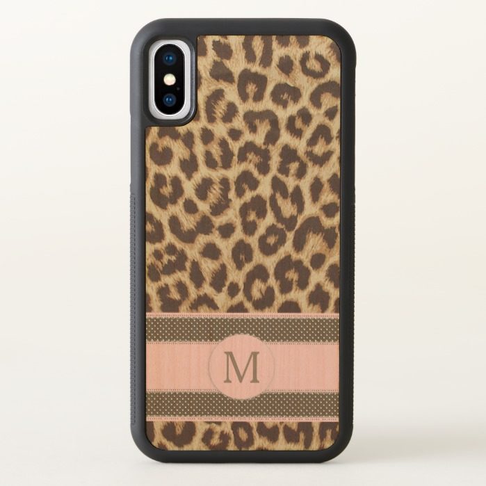 Monogram Leopard Print iPhone X Bumper Wood Case
