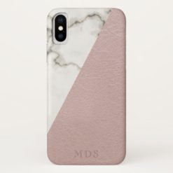 Monogram Modern Marble Blush Faux Leather Look iPhone X Case