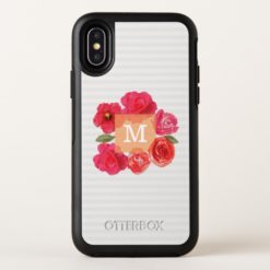 Monogram on Beautiful Watercolor Roses OtterBox Symmetry iPhone X Case