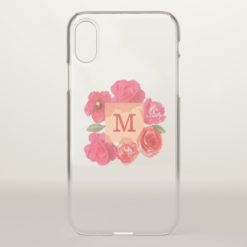 Monogram on Beautiful Watercolor Roses iPhone X Case