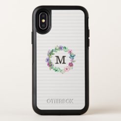 Monogram on Watercolor Flowers & Butterfly OtterBox Symmetry iPhone X Case