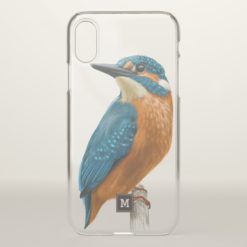 Monogram. Beautiful Kingfisher. Bird Illustration. iPhone X Case