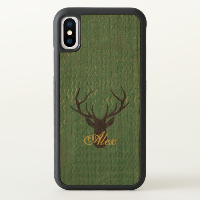 Monogram. Buck Silhouette on Green Texture iPhone X Case