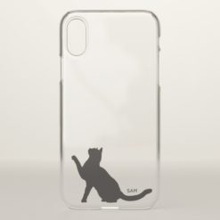 Monogram. Cute Black Cat Silhouette Eyeing Camera iPhone X Case