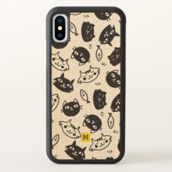 Monogram. Cute Doodles. Black & White Cats. iPhone X Case
