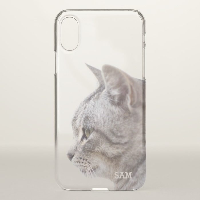 Monogram. Cute White & Gray Cat. iPhone X Case