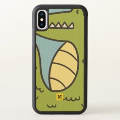 Monogram. Funny. Cute Green Doodle Crocodile. iPhone X Case