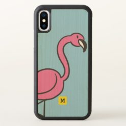Monogram. Funny. Cute Pink Doodle Flamingo. iPhone X Case