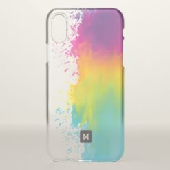 Monogram. Funny. Watercolor Grunge Rainbow Colors. iPhone X Case