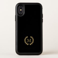 Monogram. Gold Wheat Laurel on Black Background. OtterBox Symmetry iPhone X Case