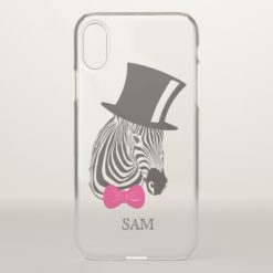 Monogram. Hipster Zebra with Fancy Tall Hat. iPhone X Case