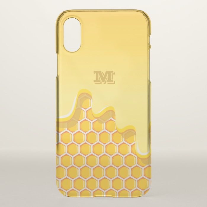 Monogram. Honeycomb with Golden Honey Drip. iPhone X Case