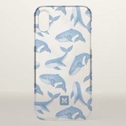 Monogram. Kawaii Cute Blue Whales. iPhone X Case