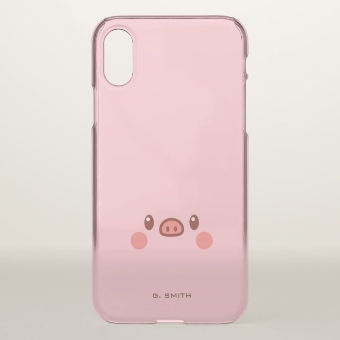 Monogram. Kawaii Cute Smiley Emoji Piggy. iPhone X Case