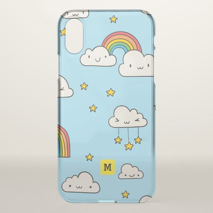 Monogram. Kawaii Cute Stars Clouds and Rainbows iPhone X Case