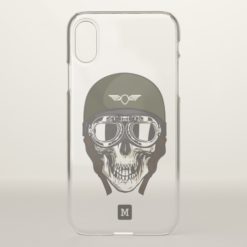 Monogram. Modern Skull with Green Military Helmet. iPhone X Case