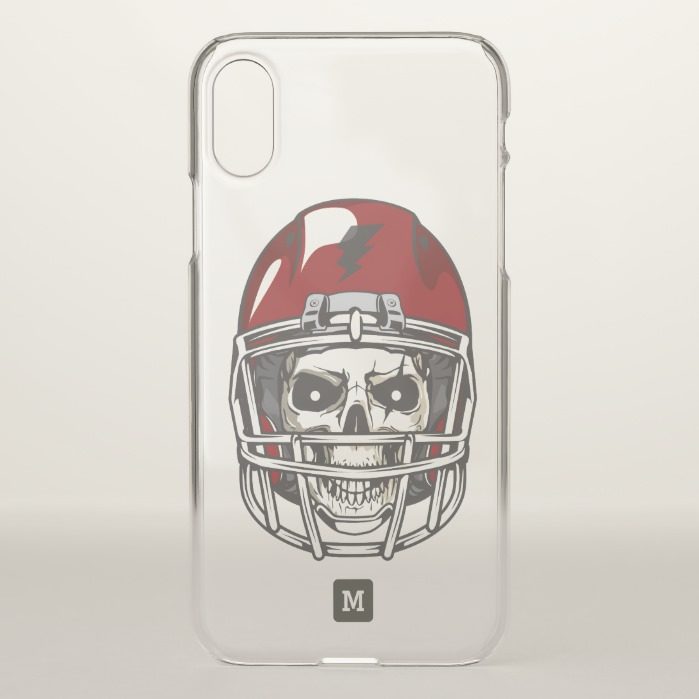 Monogram. Modern Skull with Red Football Helmet. iPhone X Case
