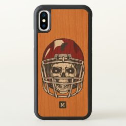Monogram. Modern Skull with Red Football Helmet. iPhone X Case