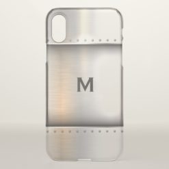 Monogram. Modern. Silver Metal Plate. iPhone X Case