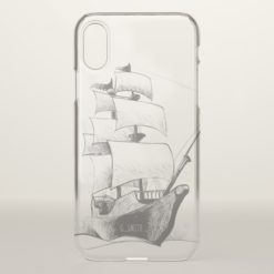 Monogram. Nautical. Hand Drawn Ship. iPhone X Case