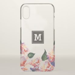 Monogram. Peach Floral Pattern. iPhone X Case