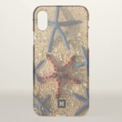 Monogram. Red and Blue Starfish on the Sand. iPhone X Case