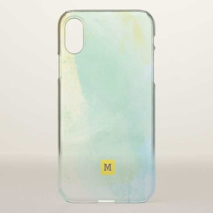 Monogram. Shades of Green and Teal Watercolor iPhone X Case