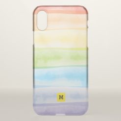 Monogram. Watercolor Cute Rainbow Colors. iPhone X Case