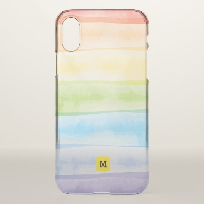 Monogram. Watercolor Cute Rainbow Colors. iPhone X Case