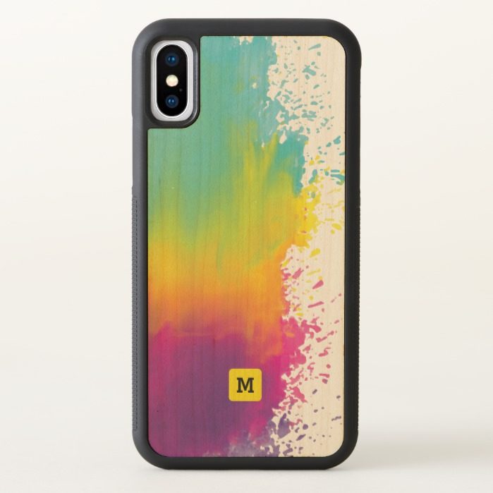 Monogram. Watercolor Grunge Rainbow Colors. iPhone X Case