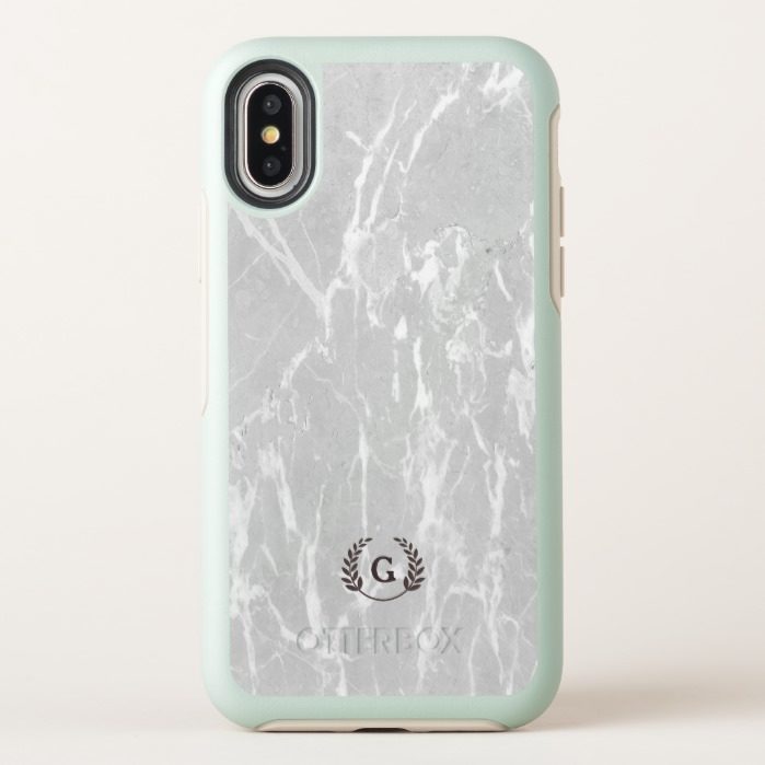 Monogram. Wheat Laurel on White Marble. OtterBox Symmetry iPhone X Case
