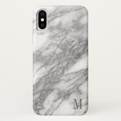 Monogrammed White And Silver Gray Marble iPhone X Case